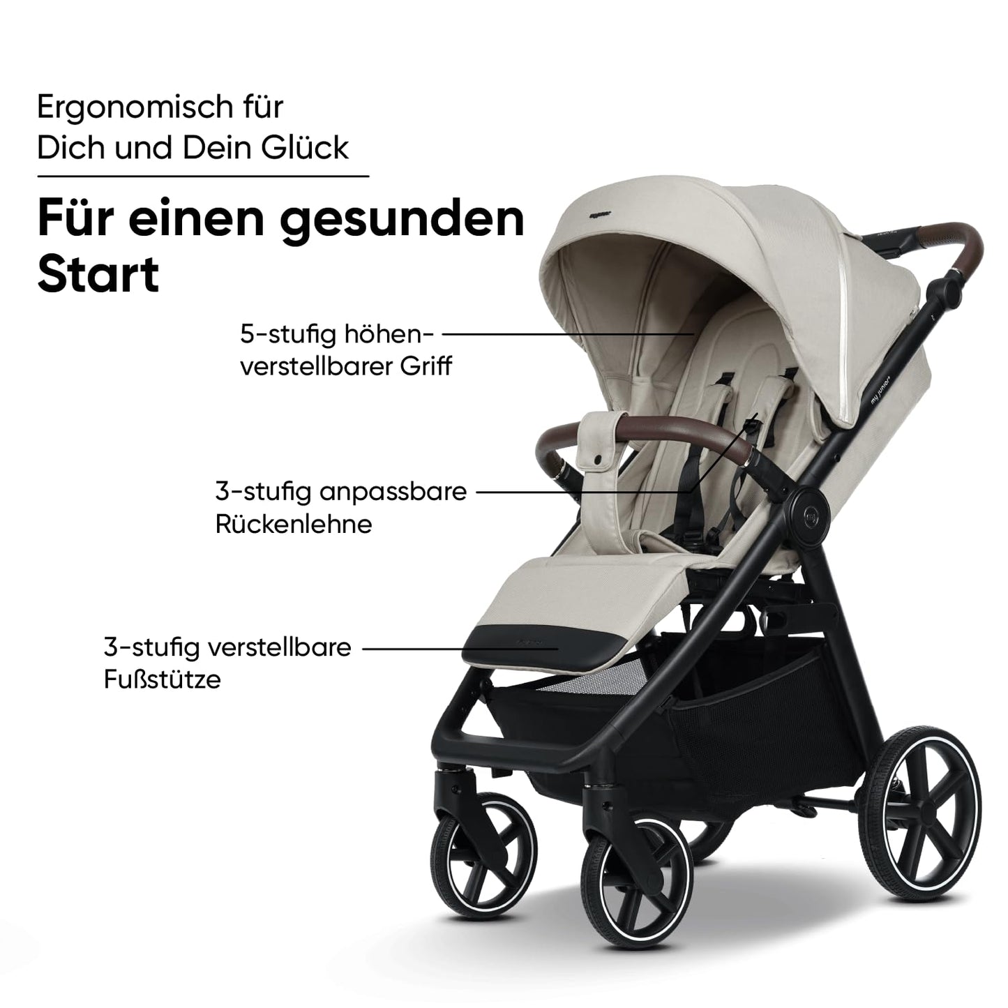 my junior® PLIA² | großer Komfortbuggy mit Luftkammerreifen inkl. Getränkehalter + Tragegurt