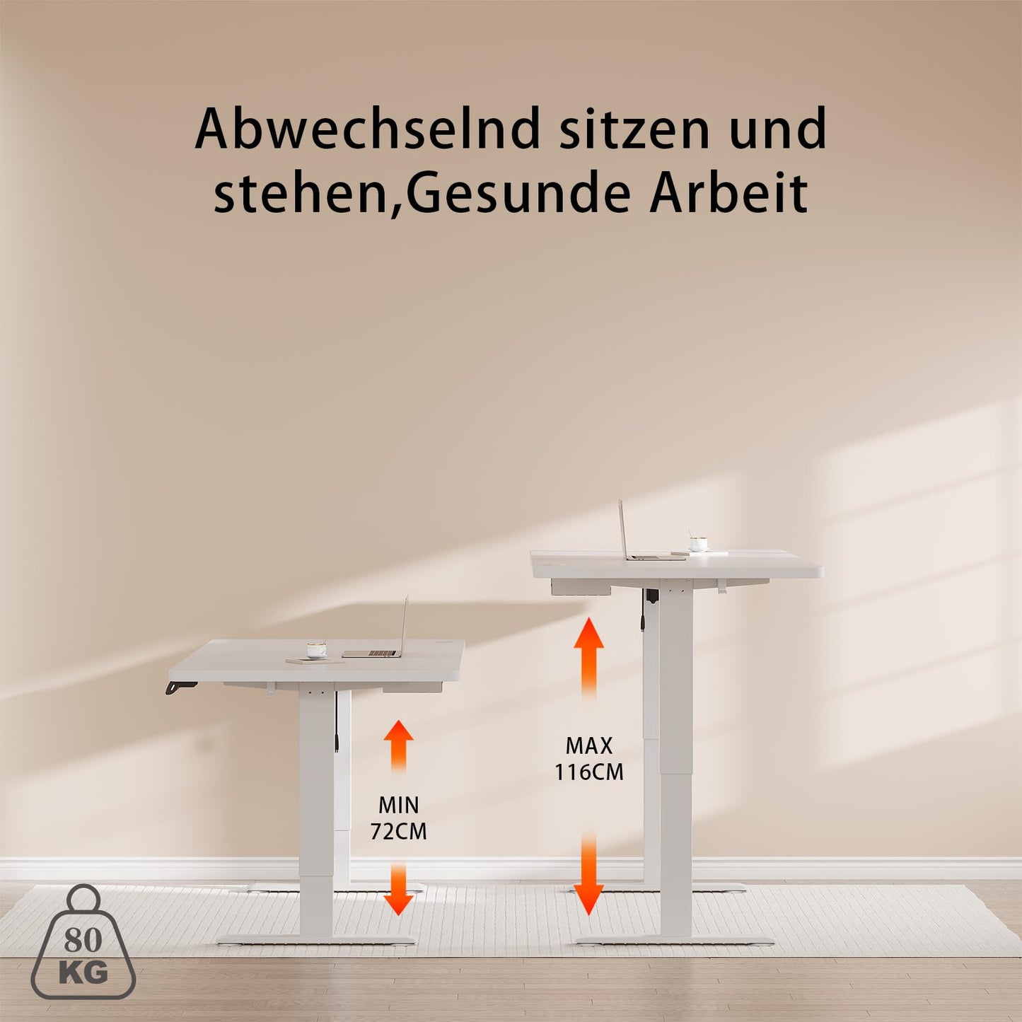 Flamaker Desk (160x80cm): Electrically height adjustable with memory function in white