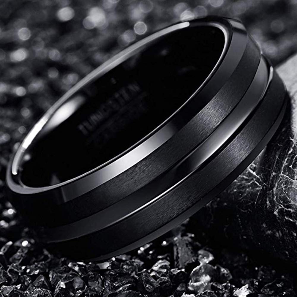 Partnerring aus Wolframcarbid für Herren in Schwarz: Kratzfest (8mm - Größe 70-22.3)