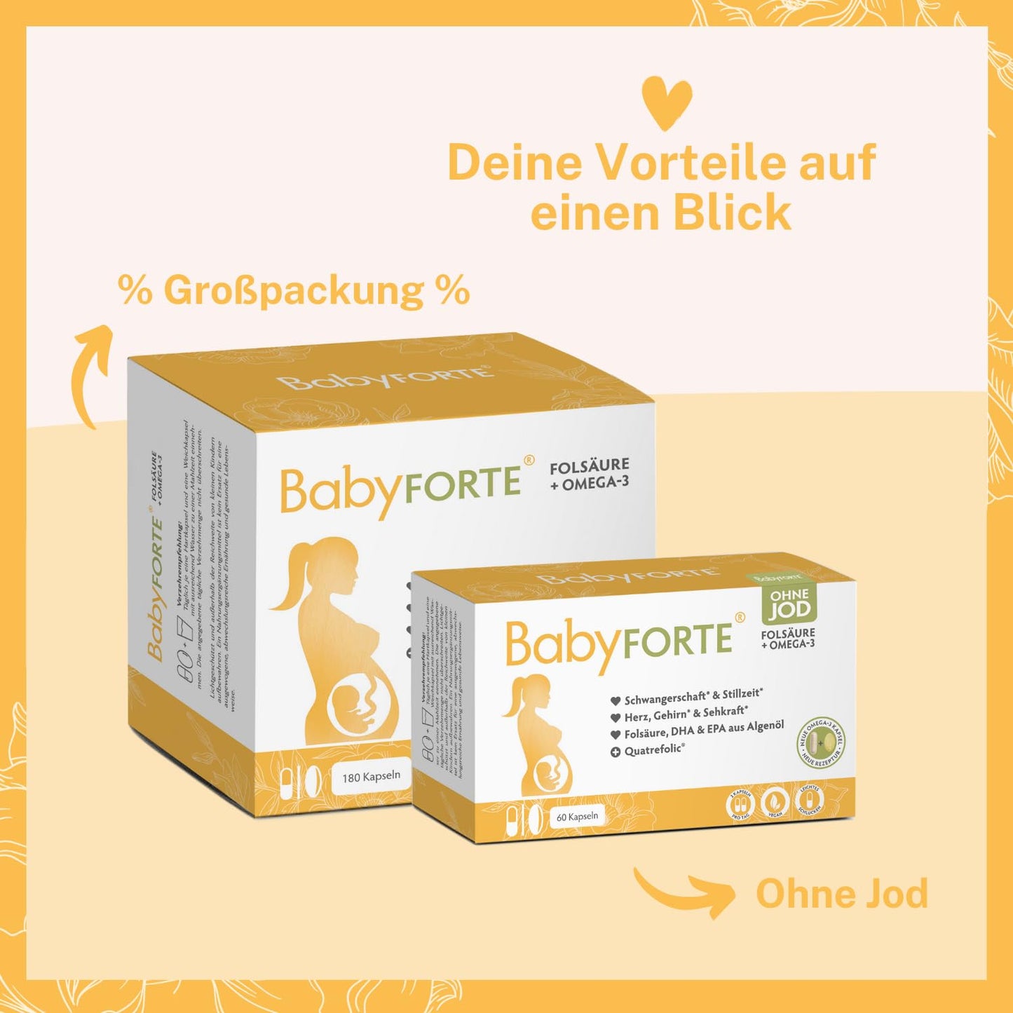 BabyFORTE Pregnancy Vitamins | 180 vegan capsules with folic acid, DHA, EPA, iodine & Co.