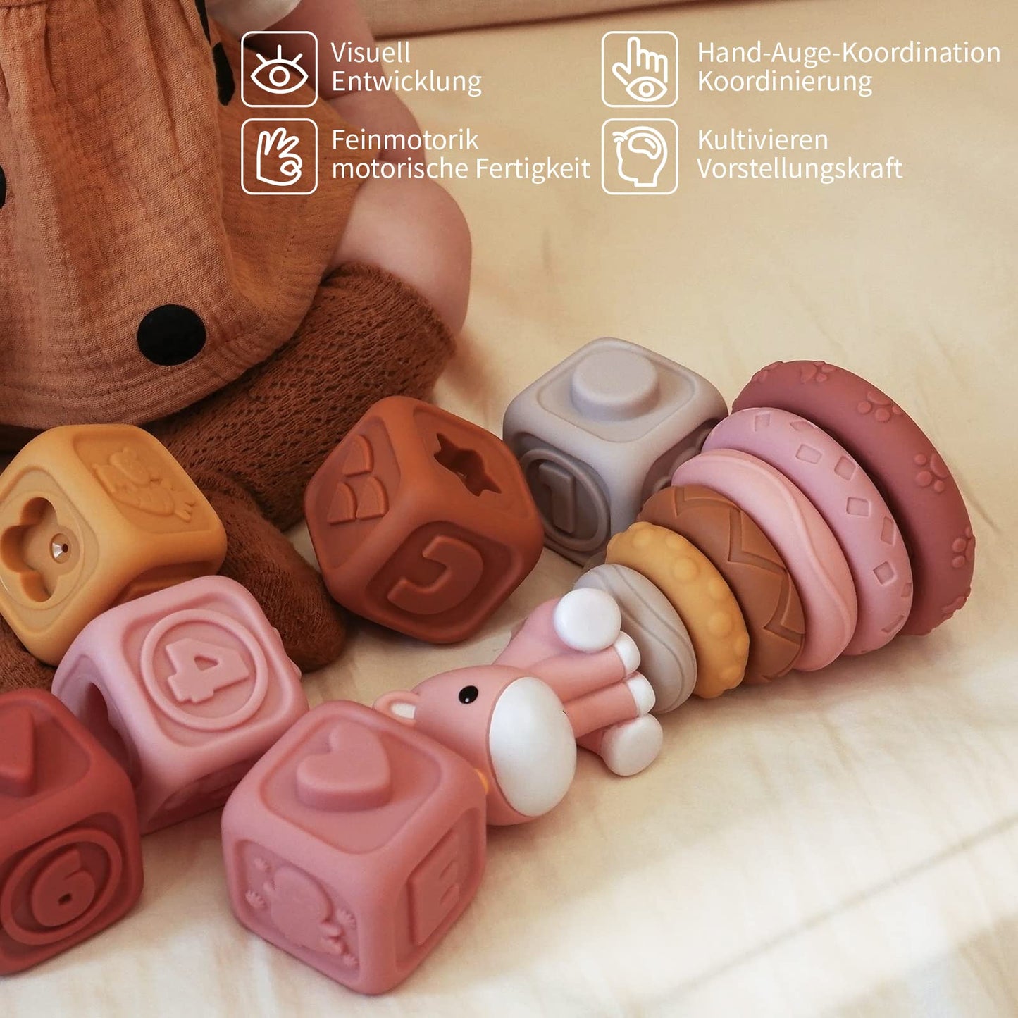 Baby teething toys (13 pieces): building circles and blocks, stacking & nesting