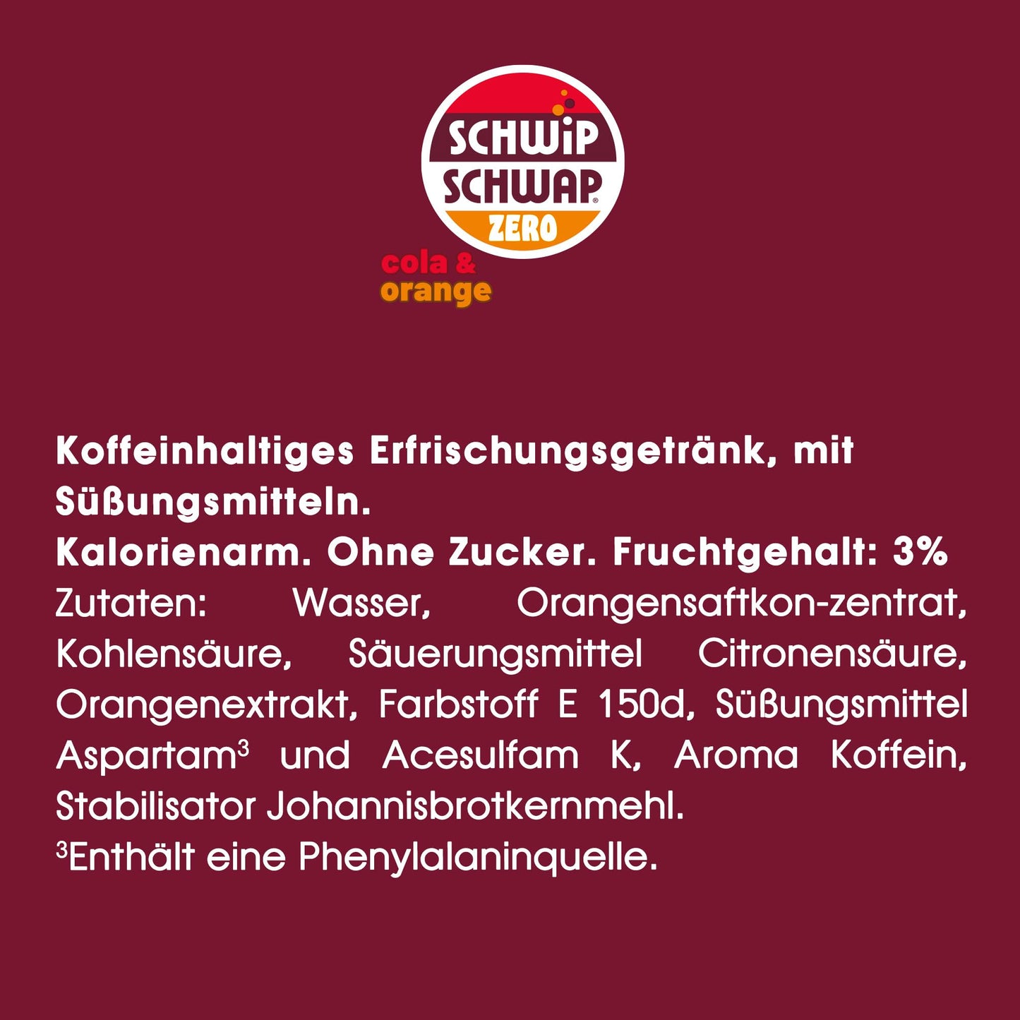 Schwip-Schwap ZERO XXL-Pack (6x 1.75l): Koffeinhaltiges Cola-Erfrischungsgetränk mit Orange