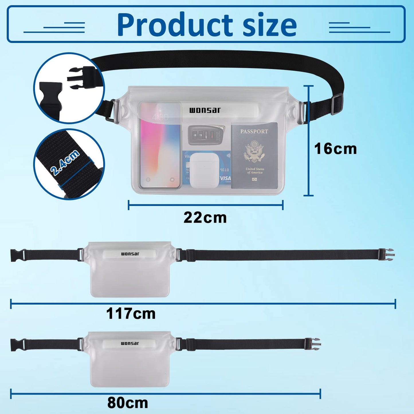 Wasserdichte Tasche mit verstellbarem Gurt für Wassersportler, Strand, Schwimmen