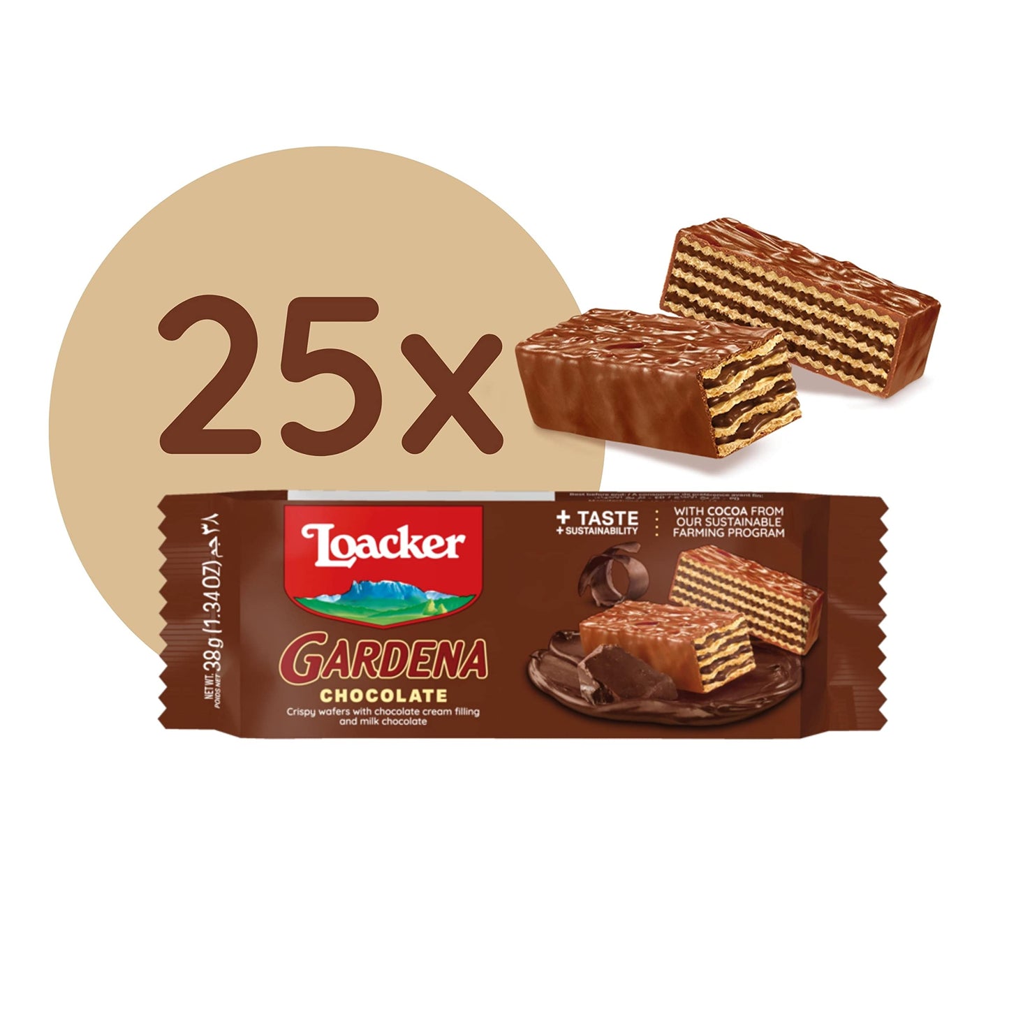 Loacker Gardena Chocolate Wafer Cookies (25x38g) with milk chocolate and cream filling