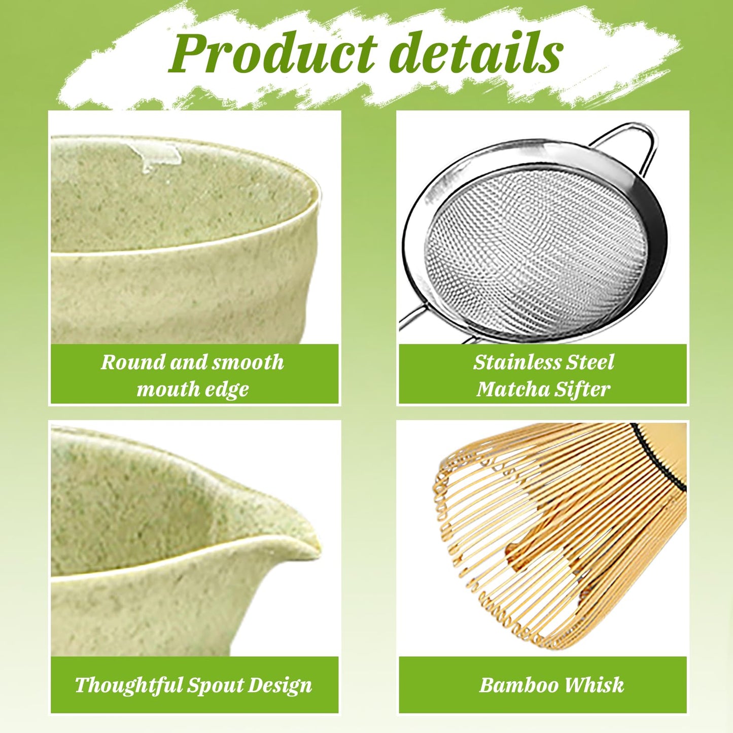 Matcha set, Japanisches Tee-Set, Matcha-Schale, Schaufel, Sieb, Matcha-Besenhalter, Matcha-Besenständer, Matcha-Tee-Set (Hellgrün)
