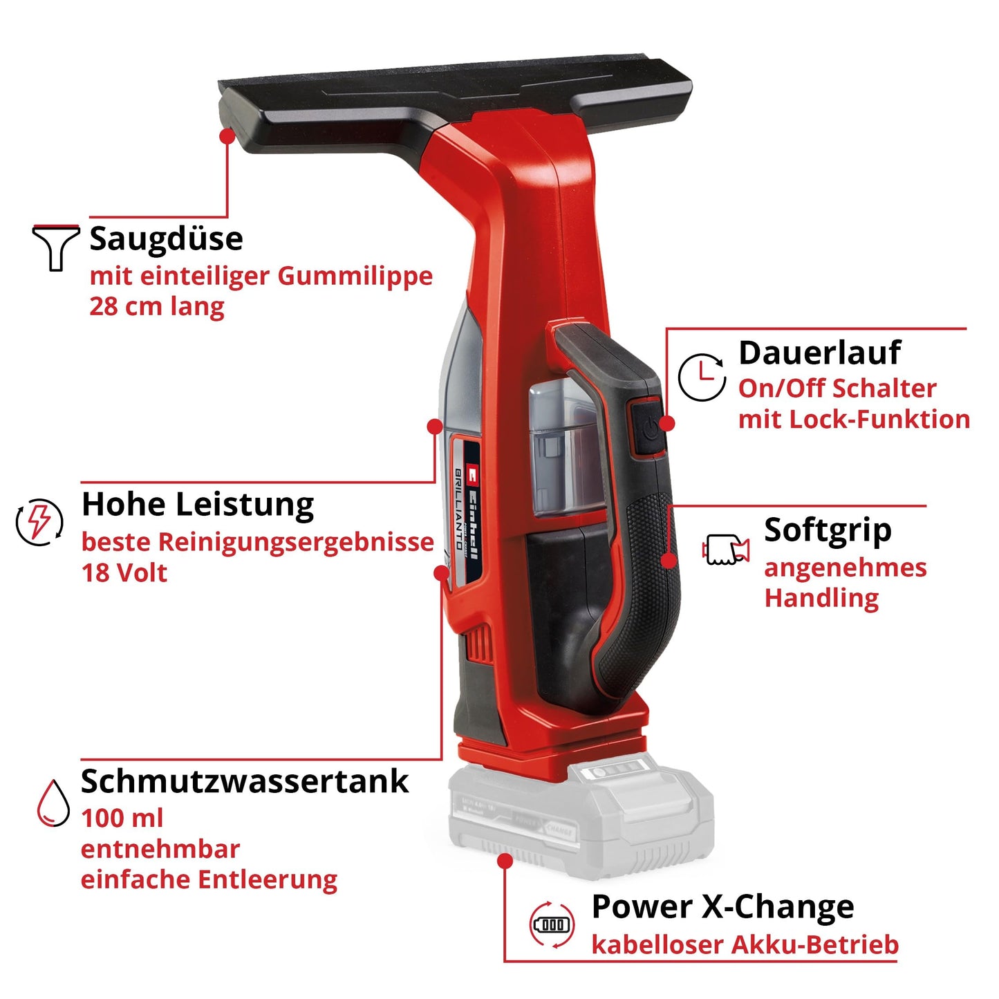 Einhell Akku-Fensterreiniger 'BRILLIANTO' Power X-Change ohne Akku