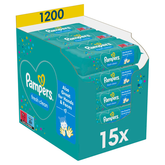 Pampers Fresh Clean Feuchttücher (15er Pack): Sanfte Reinigung für empfindliche Babyhaut, mit frischem Duft
