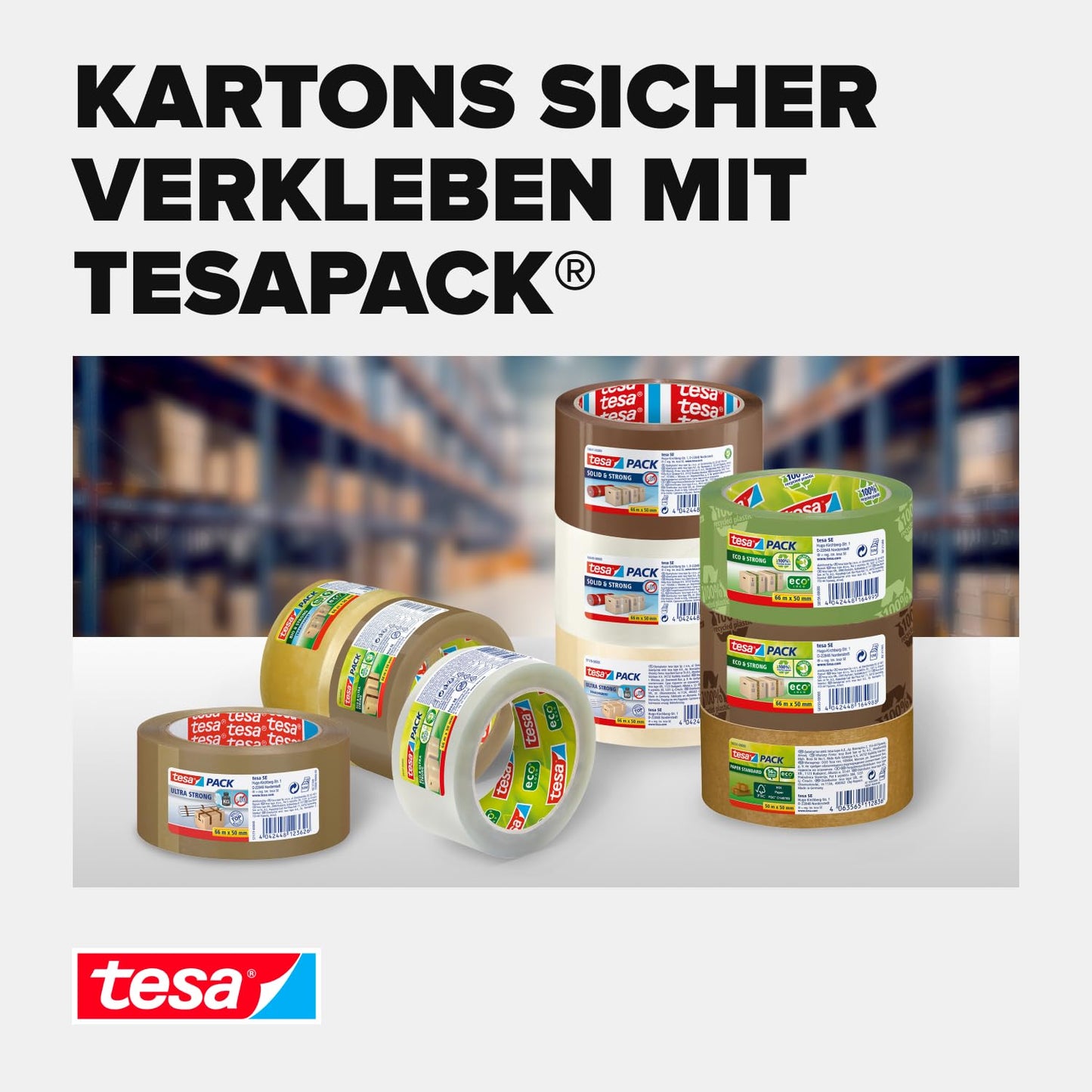 tesa 64014 Verpackungsband (Transparent): 6 Rollen à 66m x 50mm, leise & UV-beständig