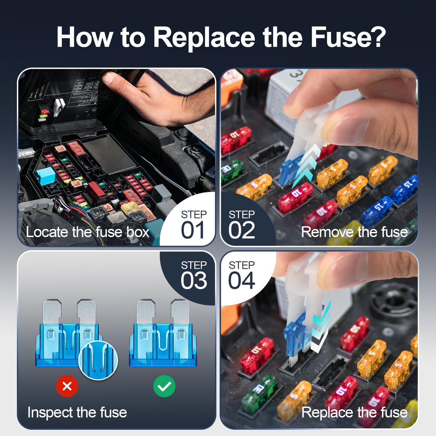 JOREST car fuse set for cars, trucks, and motorhomes (300 pieces)