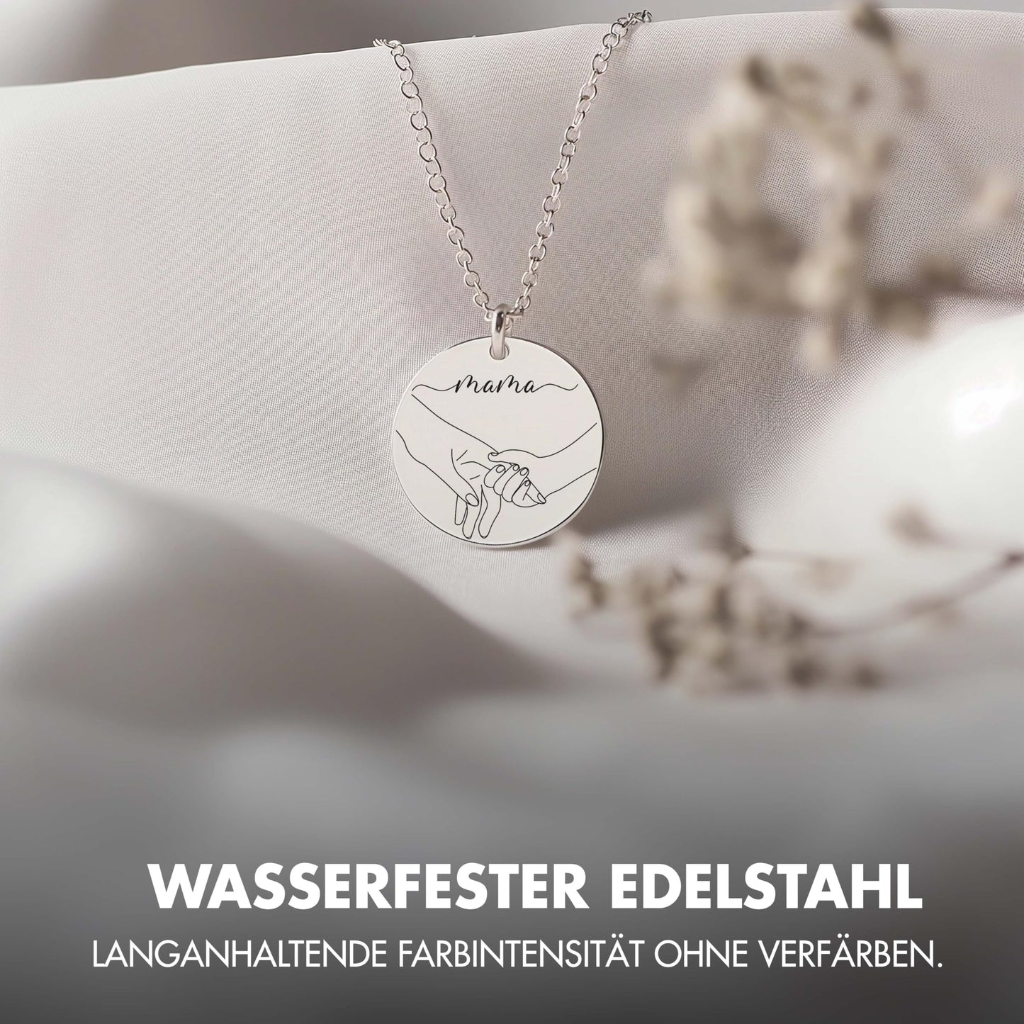 Personalized initial necklace for mothers with engraving & two round pendants in rose gold, gold and silver
