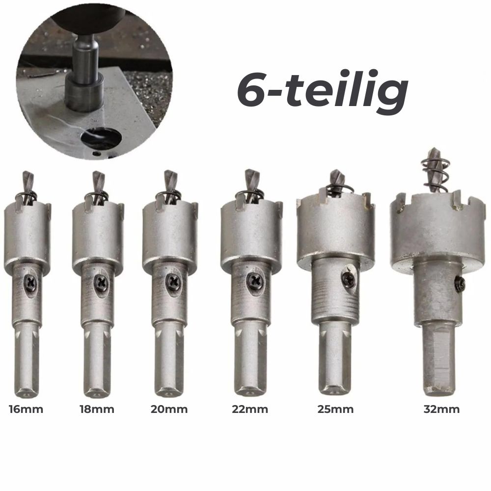 6tlg. Metallbohrer-Set mit Hartmetallspitze 16-32mm: Lochsägen für Metall und Holz2
