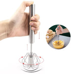 Halbautomatischer Edelstahl-Schneebesen | Drehbarer Push-Mixer für Kochen & Backen