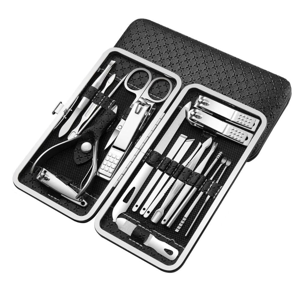 19-teiliges Edelstahl-Reise-Maniküre-Set | Professionelles Pflegeset mit Premium Etui1