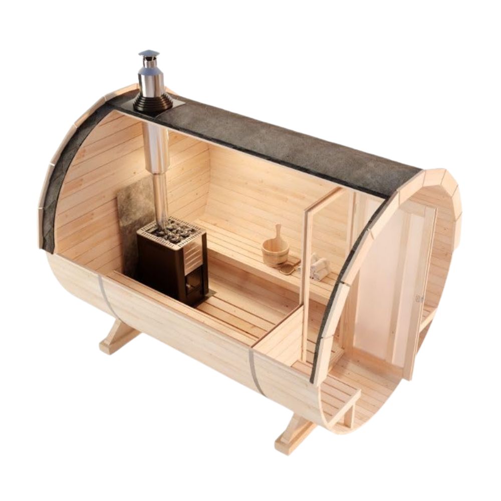 FinnTherm sauna barrel 'Carrie' for outdoor use with 2 wooden benches | Wall thickness: 42mm