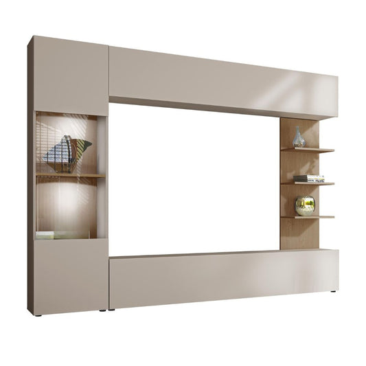 Wohnwand 'Lazando' | Mediawand, Vitrine, TV-Wand mit weißer LED Beleuchtung