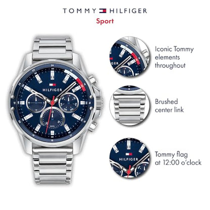 Tommy Hilfiger (1791788) Multi-Zifferblatt Quarz Uhr für Herren mit silbernes Edelstahlarmband