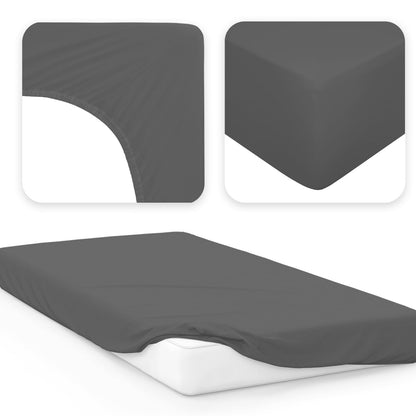 JACOBSON Jersey Spannbettlaken aus 100% Baumwolle (90x200-100x200cm - Anthrazit)