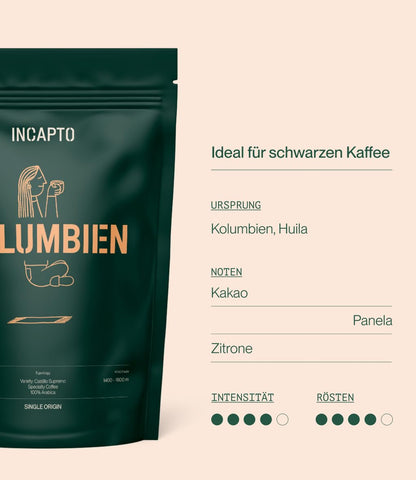 Incapto Spezialitäten-Kaffeebohnen (1kg): Single-Origin Kolumbien: Espresso 100% Arabica