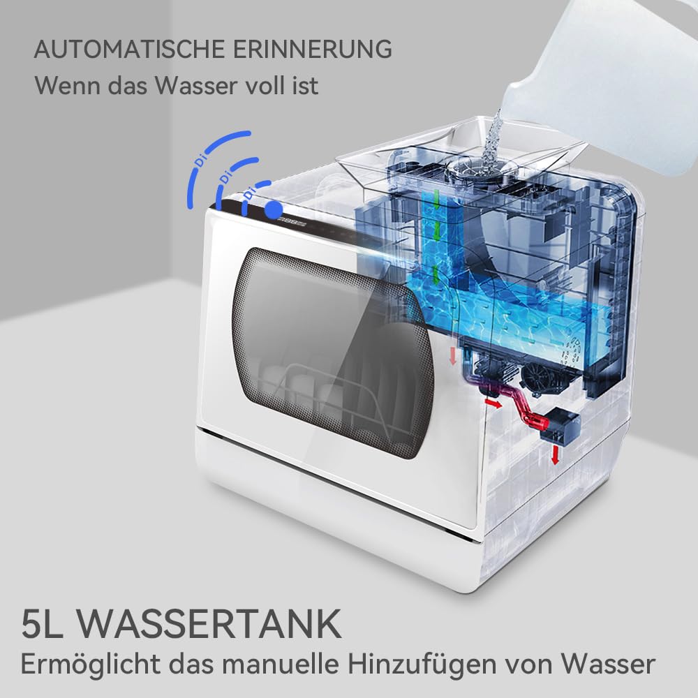 Hermitlux mini dishwasher for 4 sets of cutlery, 5 litre water tank, 6 programmes 