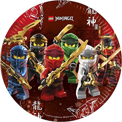 Ninjago party set (44 pieces) with plates, cups, napkins + paper straws for 8 children
