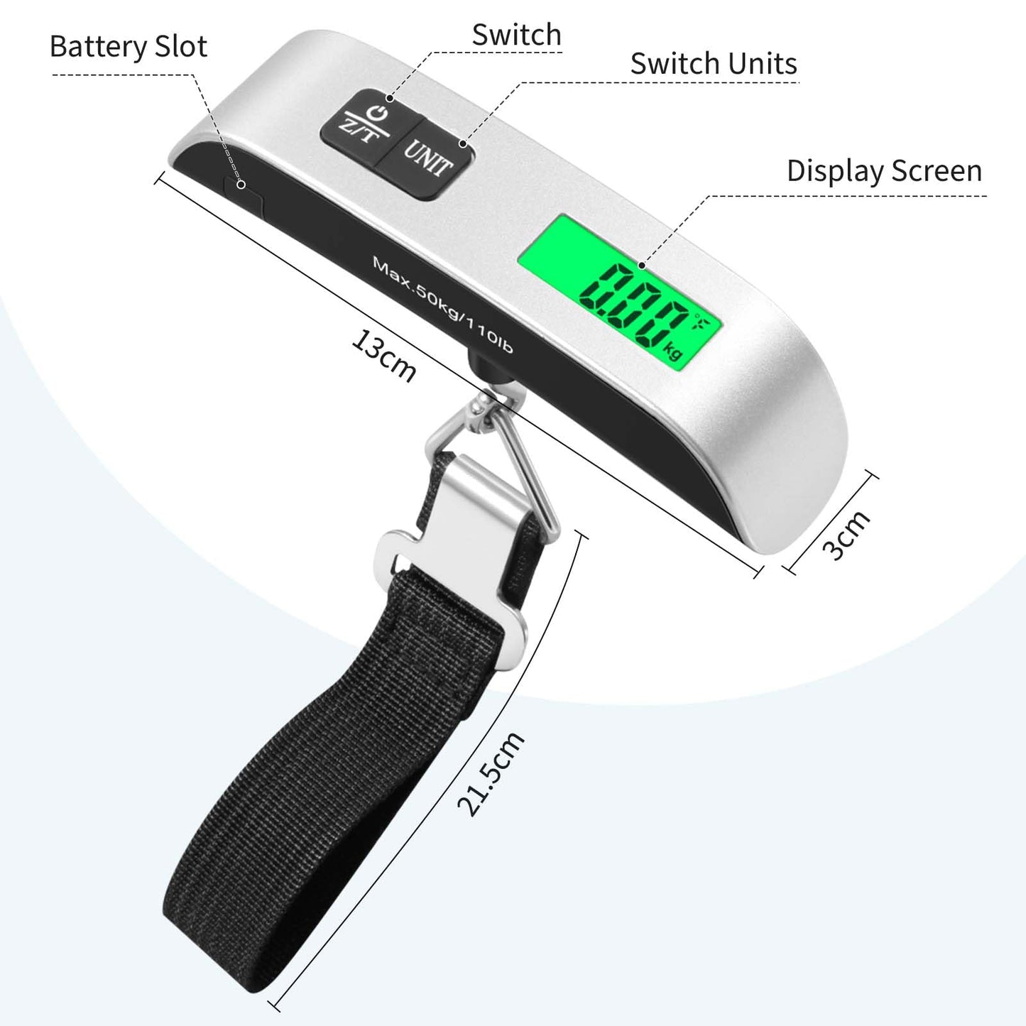 Digital suitcase - luggage - hanging scale with temperature sensor &amp; tare function: up to 50kg
