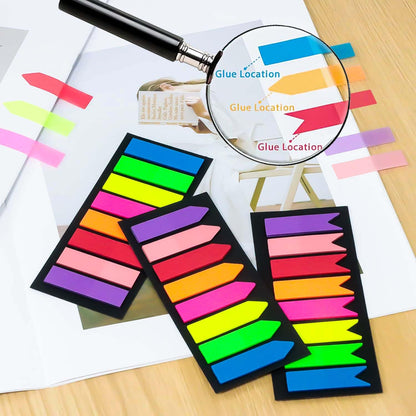 Sticky-Notes Haftstreifen (1200 Stück): Seitenmarker - 3 Designs, 8 Farben