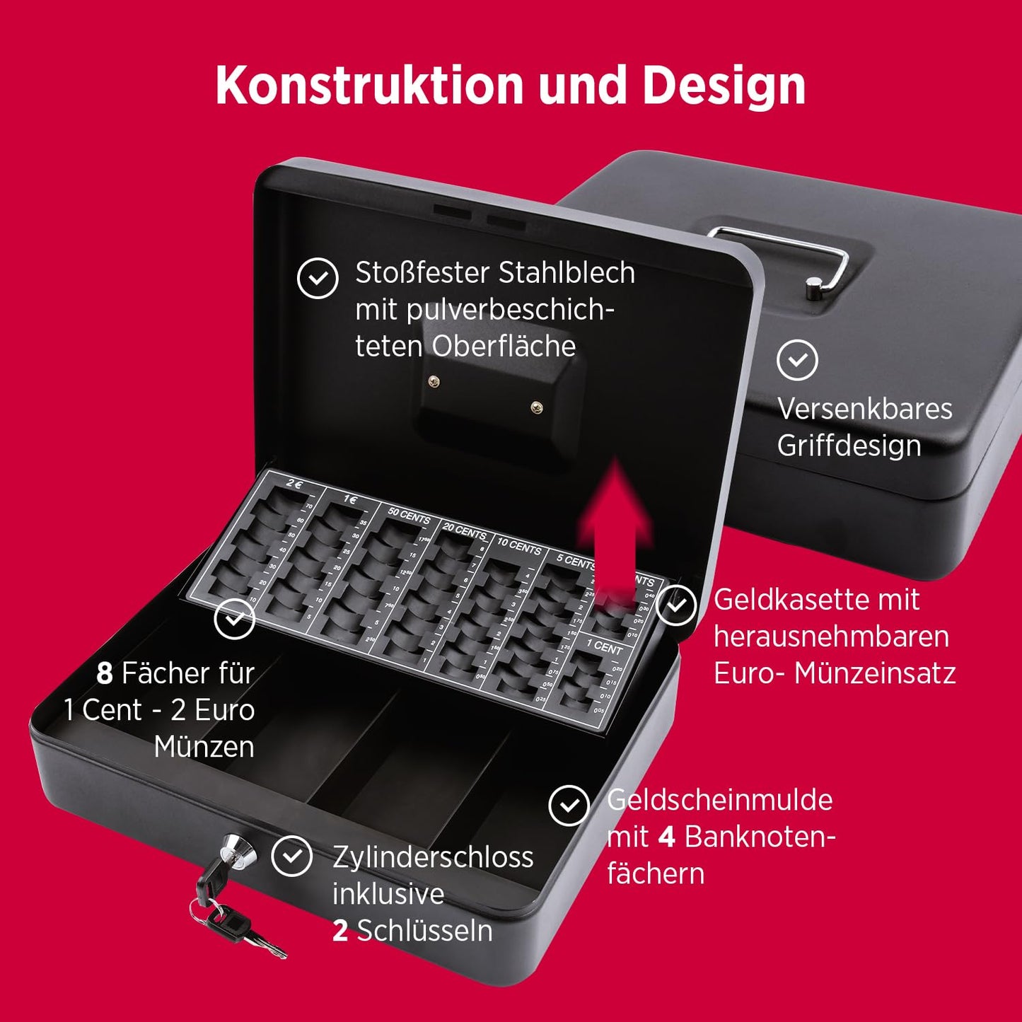 Olympia (6031 CB 770 Plus) cashbox: Lockable with key &amp; coin counting board including counterfeit detector