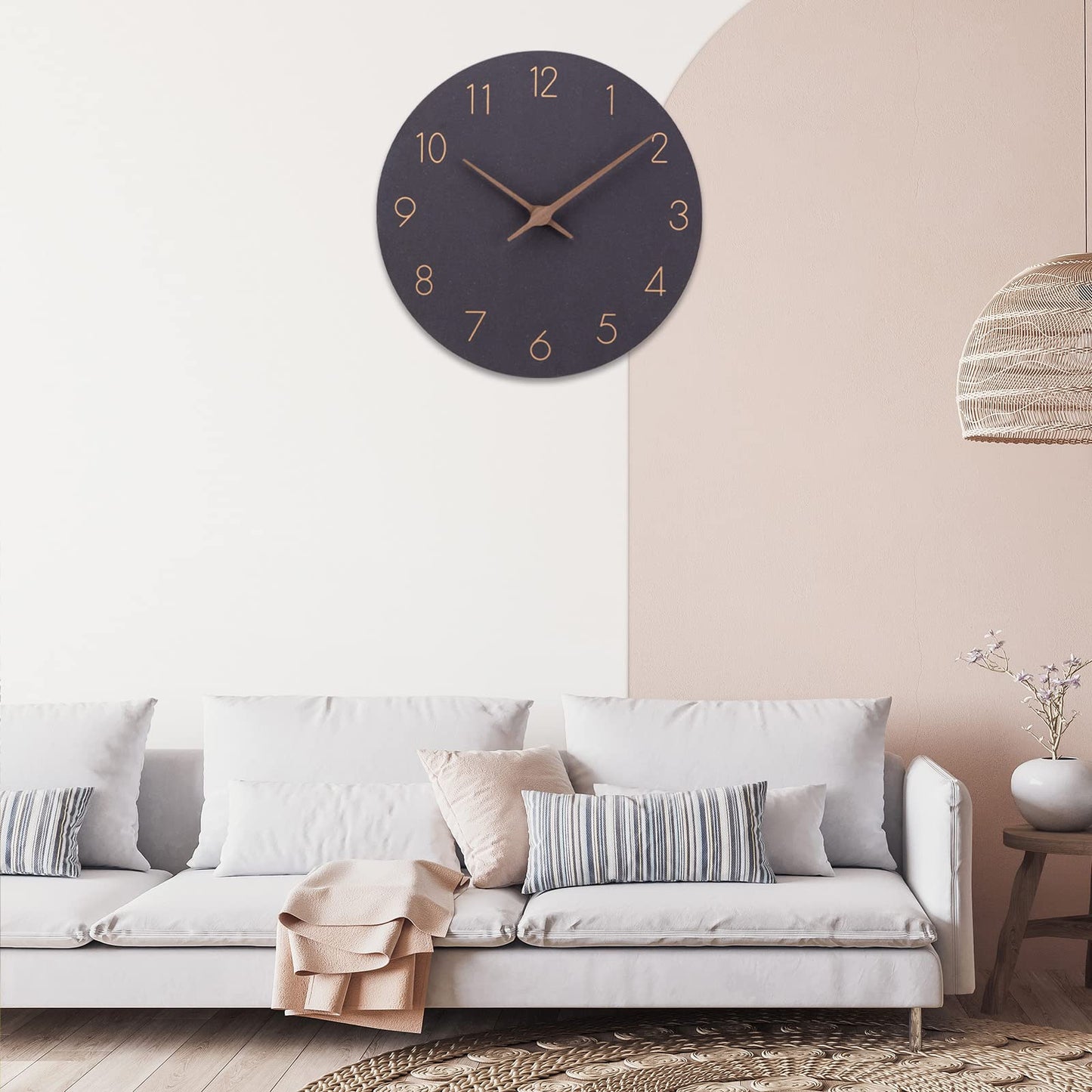 Wooden quartz wall clock (30cm) without ticking noise for living room, kitchen: battery operated