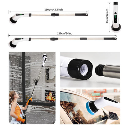 Electric cleaning brush with 8 drill brush heads &amp; adjustable handle