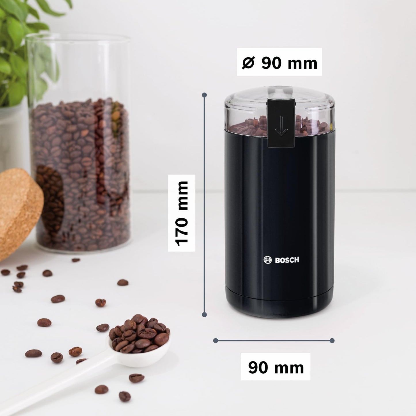 Bosch Elektrische Kaffeemühle (TSM6A013B): Edelstahl-Schlagmesser, 180W, 75g Bohnenbehälter