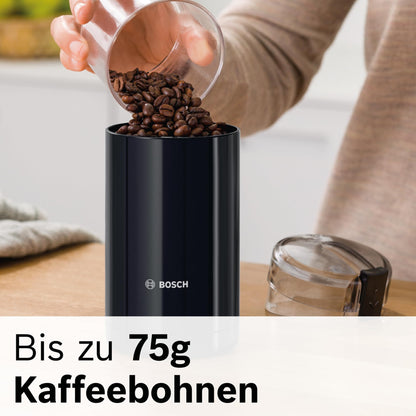 Bosch Elektrische Kaffeemühle (TSM6A013B): Edelstahl-Schlagmesser, 180W, 75g Bohnenbehälter