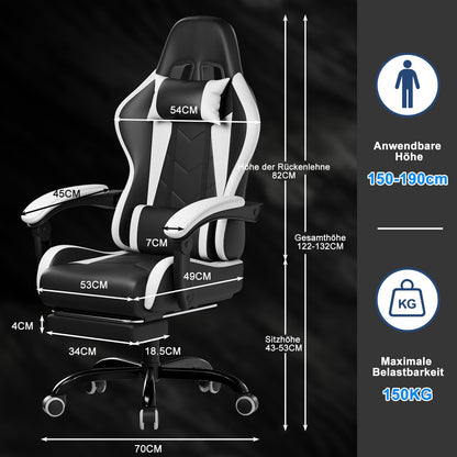 DEVOKO Ergonomischer Massage Gaming Stuhl mit Fußstütze (150kg Belastbarkeit, 360° drehbar)