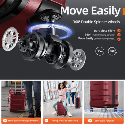 SHOWKOO Hard-Shell Travel Suitcase Set (5-Piece): Expandable with TSA Lock | Red