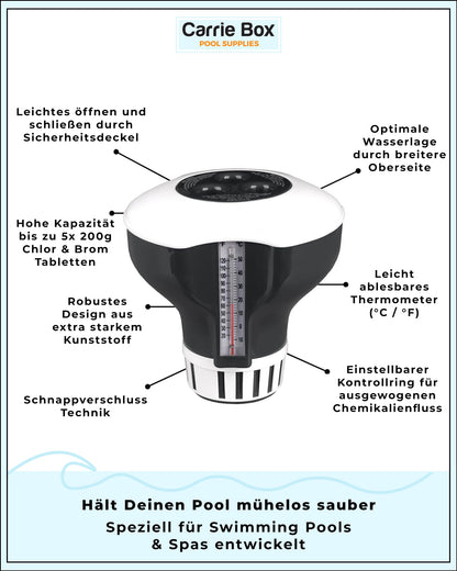 Carrie Box Dosierschwimmer inkl. Thermometer: Chlordosierer, Einstellbar, 20 bis 200g