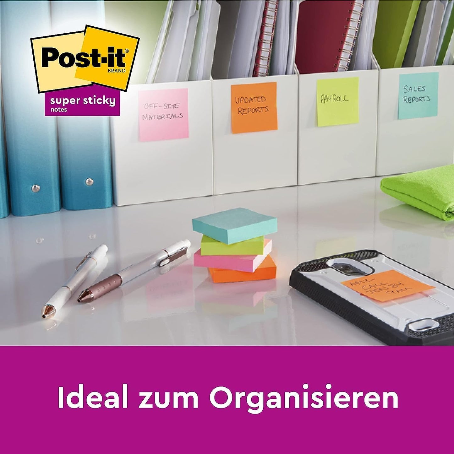 Post-it 'Super Sticky Notes' Packung mit 6 Blöcken, 90 Blatt pro Block (76x127mm): Stark-Klebend