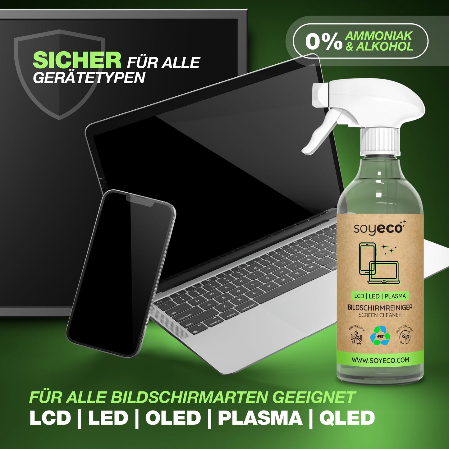Screen cleaning spray (500ml) &amp; 3x microfiber cloth: Cleaning fluid for smartphones, TVs, monitors