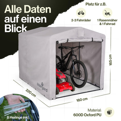 Silbergard bicycle garage with extra depth for e-bikes: weatherproof &amp; tear-resistant