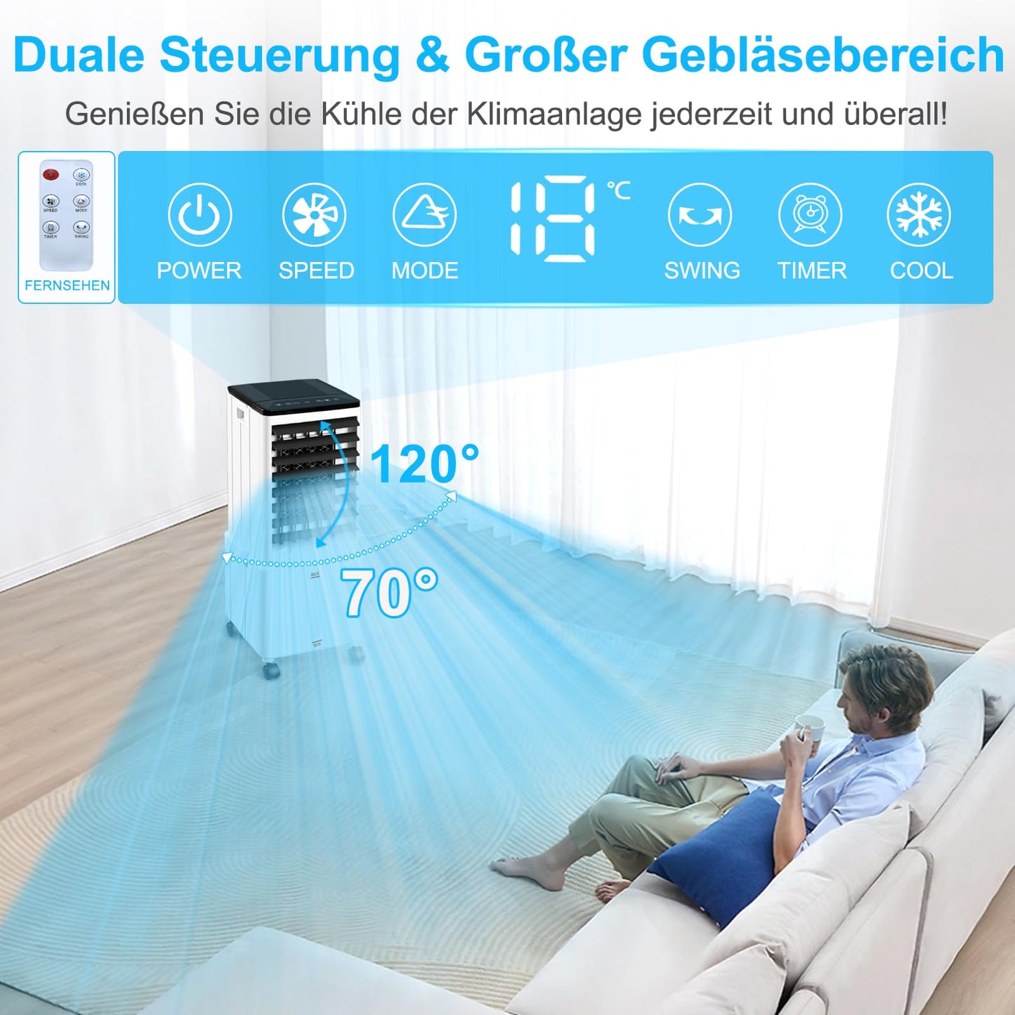 Air conditioner without exhaust hose with 12h timer: 12L - 60W - 3 modes - 120°, remote control