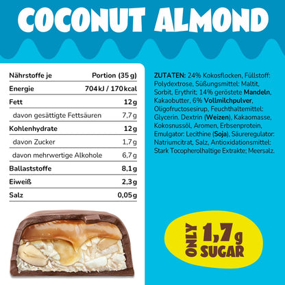 AHEAD Keto Riegel: Coconut Almond (18x 35g) | Low Carb Riegel ohne Zuckerzusatz