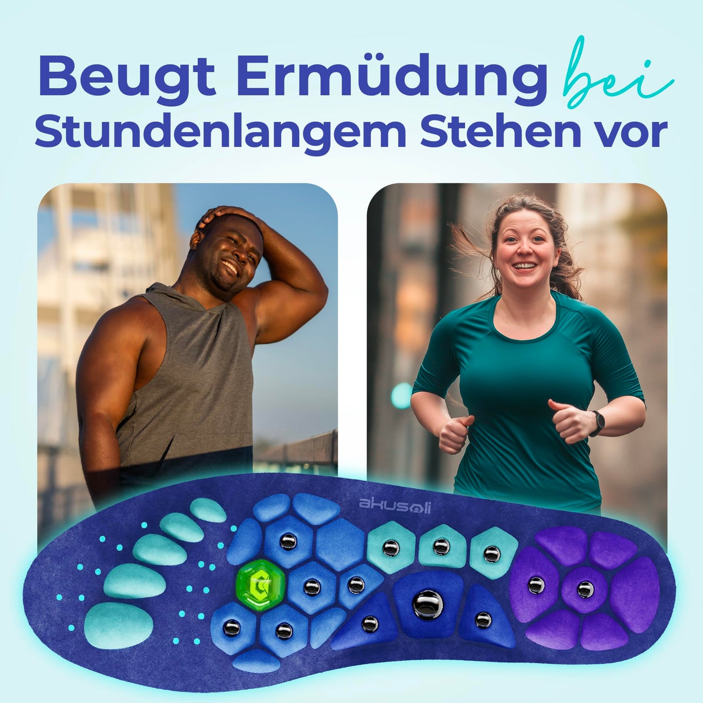 Akusoli Magnet-Einlegesohlen gegen Fersensporn & Plattfüße: Zuschneidbar