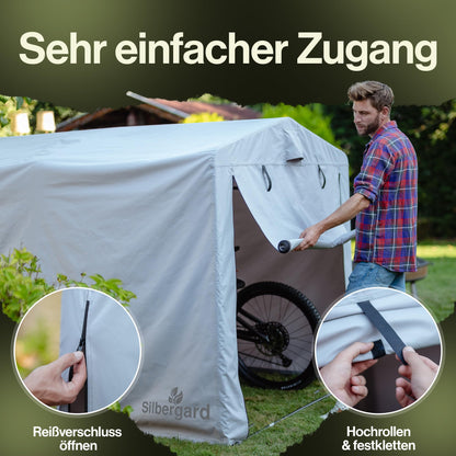 Silbergard bicycle garage with extra depth for e-bikes: weatherproof &amp; tear-resistant