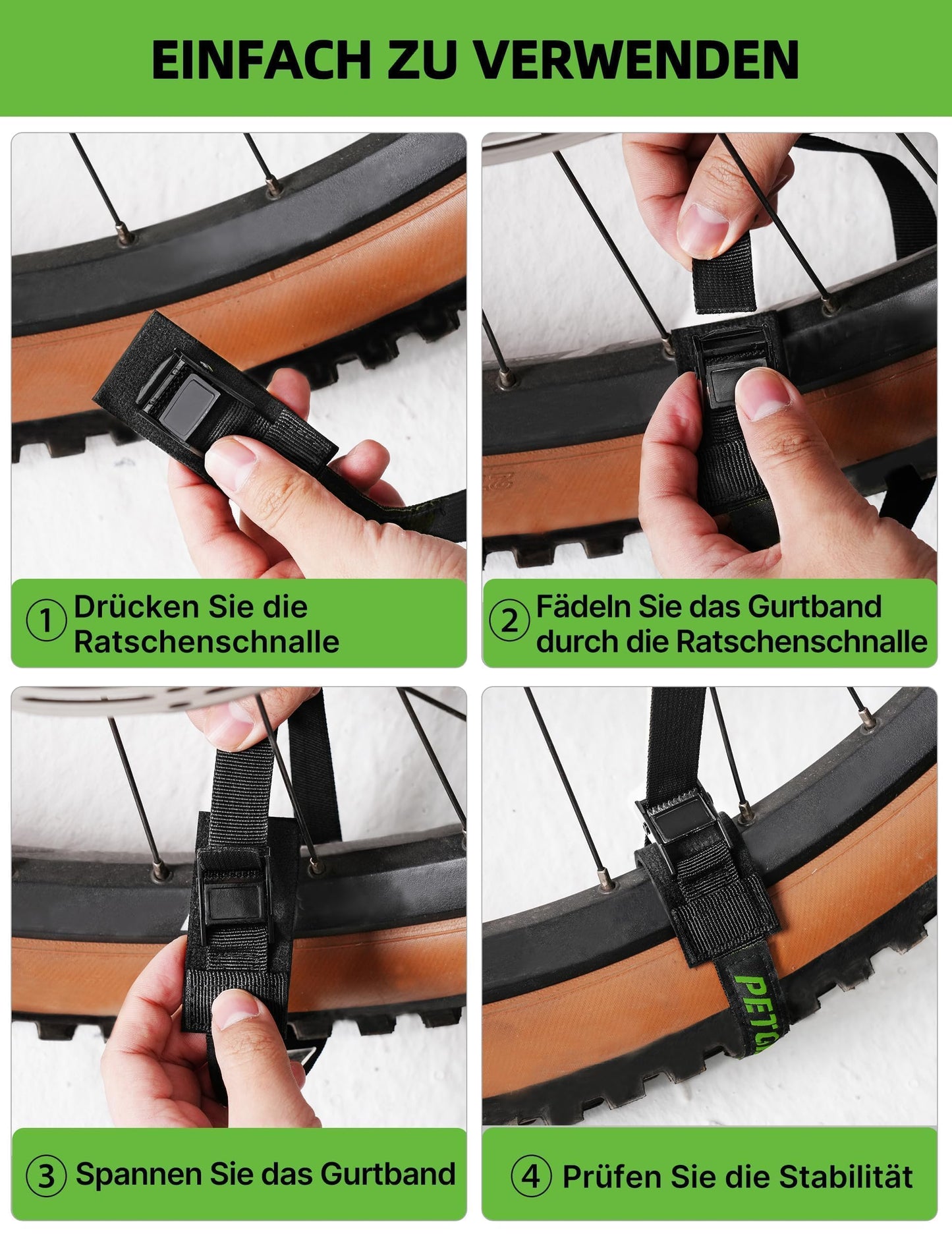 4x tensioning straps with padding for all bike racks (40cmx20mm): 200kg load capacity for roof racks