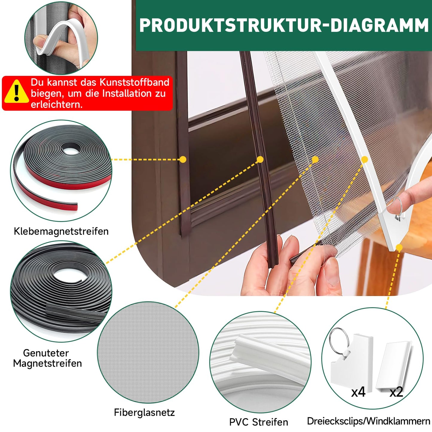 MLEJU Fly Screen Window Magnet | Effective insect protection with a simple magnetic frame