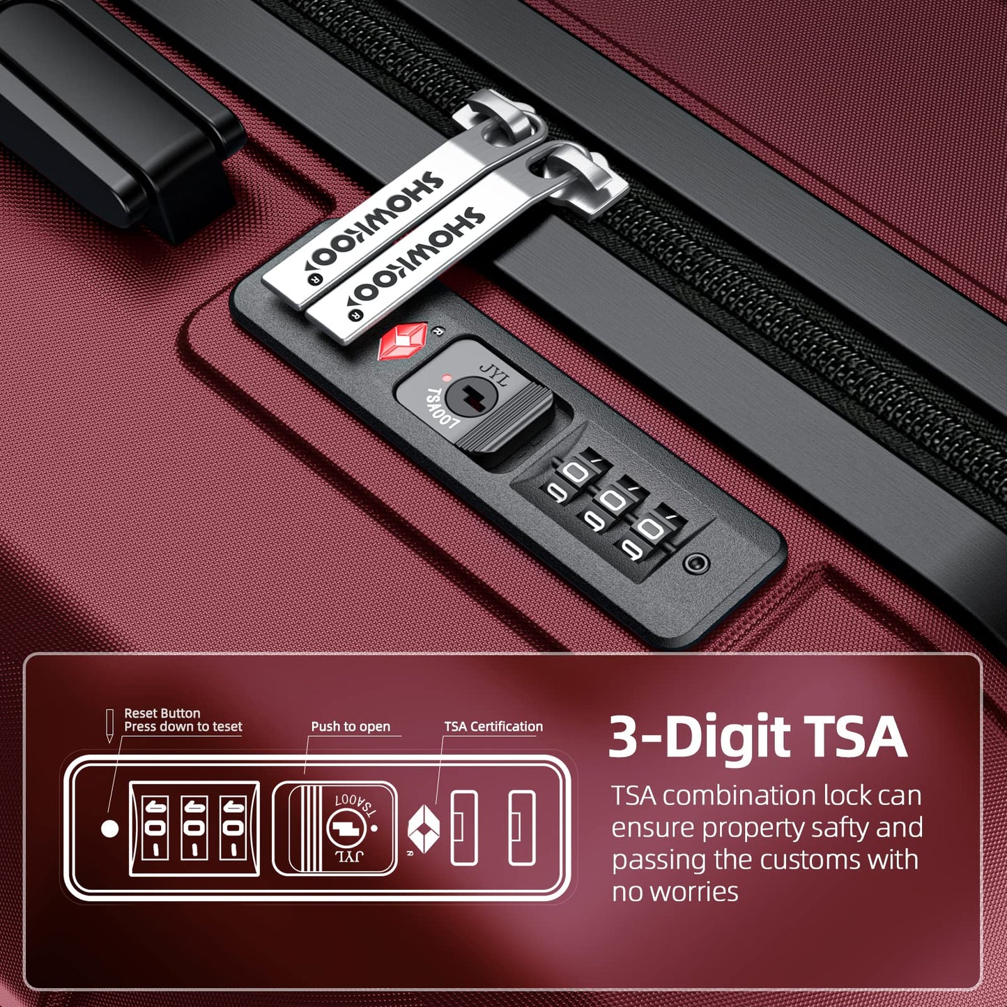 SHOWKOO Hard-Shell Travel Suitcase Set (5-Piece): Expandable with TSA Lock | Red