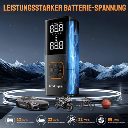 KOTOPA Elektrische Luftpumpe (150PSI): Wiederaufladbare Luftkompressor mit 4 Adapter