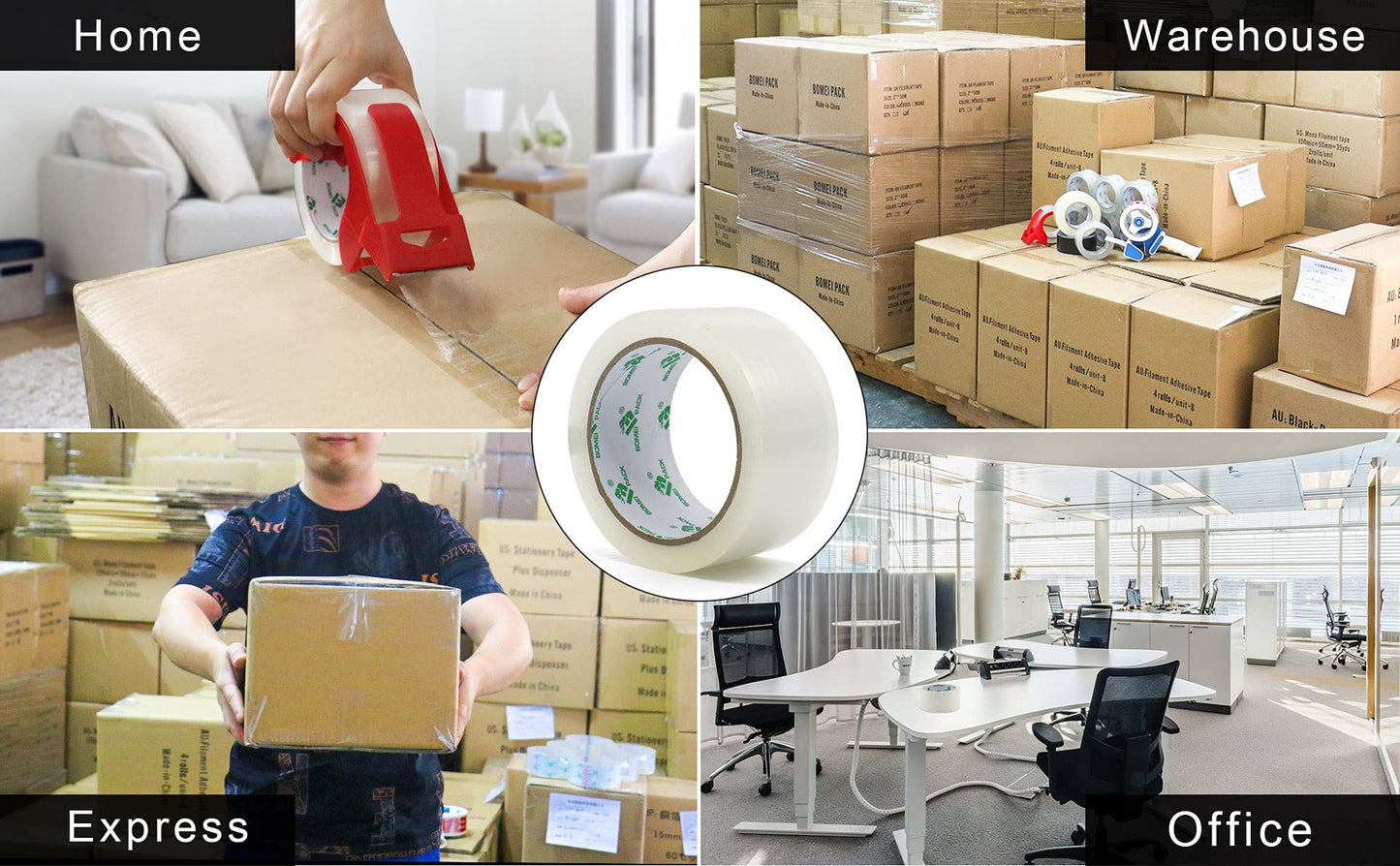 BOMEI PACK Paketband Set | 6 Rollen klar à 66m + Abroller, vielseitig & leicht abrollbar