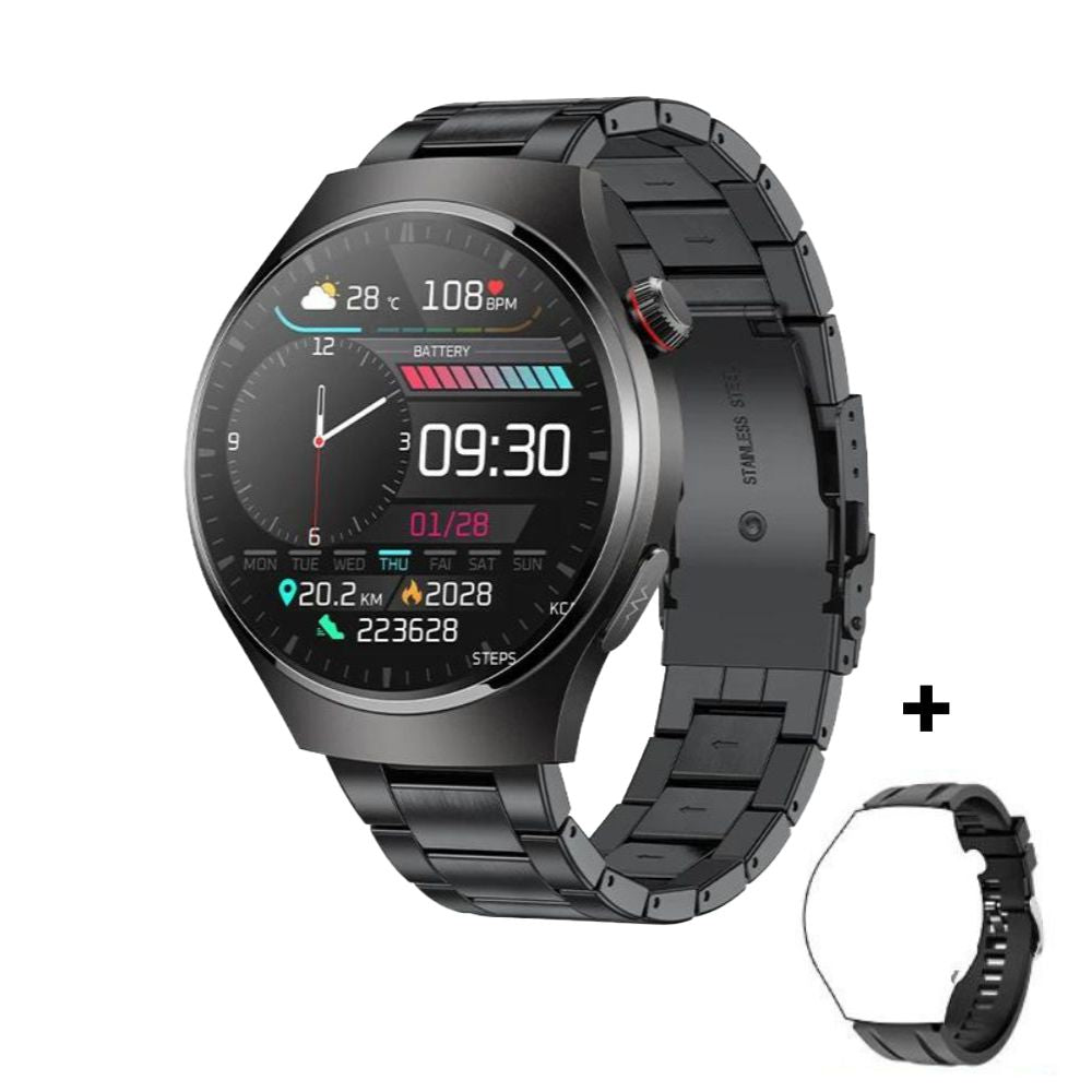 EKG Smartwatch mit PPG Laser | Körpertemperatur, Blutzucker, BT-Anruf