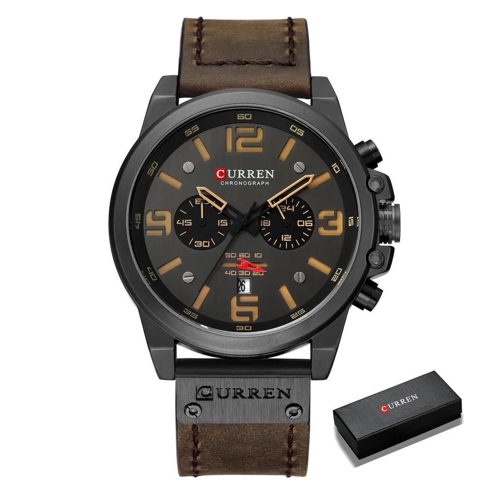 CURREN Luxury Chronograph Quartz Watch for Men with Leather Strap