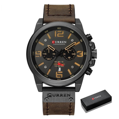 CURREN Luxury Chronograph Quartz Watch for Men with Leather Strap