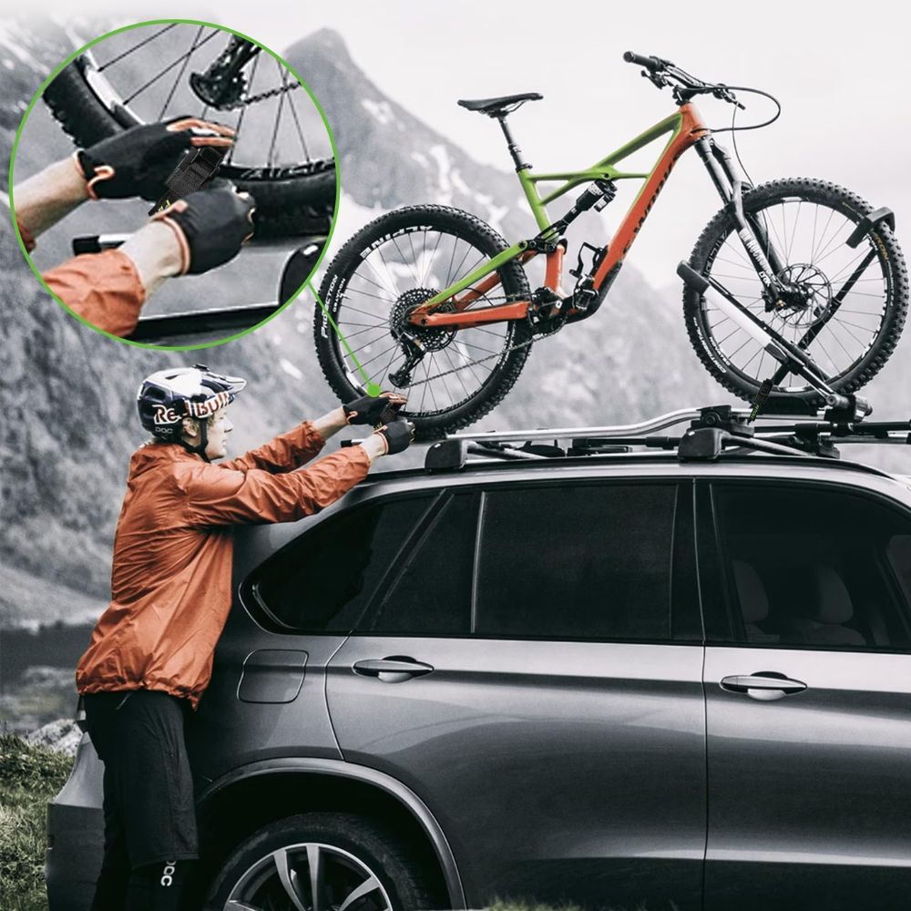 4x tensioning straps with padding for all bike racks (40cmx20mm): 200kg load capacity for roof racks